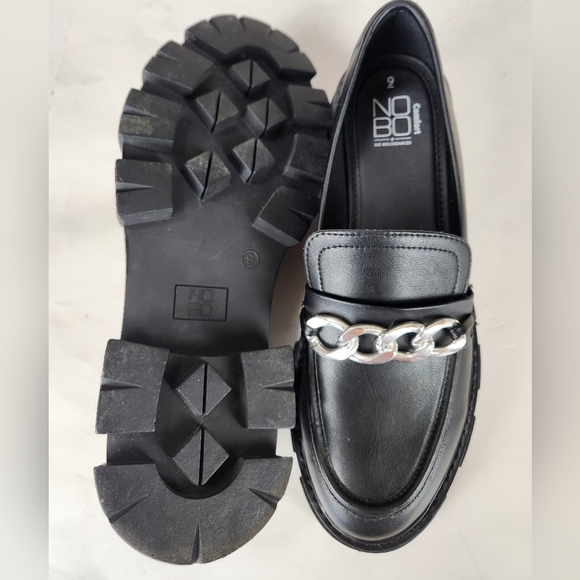 No Boundaries Chunky Heel Black Lug Slip On Loafers w/Chain Detail size 9 - Picture 6 of 11